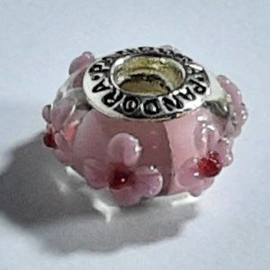 PANDORA MURANO GLASS CHARM BEAD PINK FLORAL RAISED DESIGN WITH FLAW
